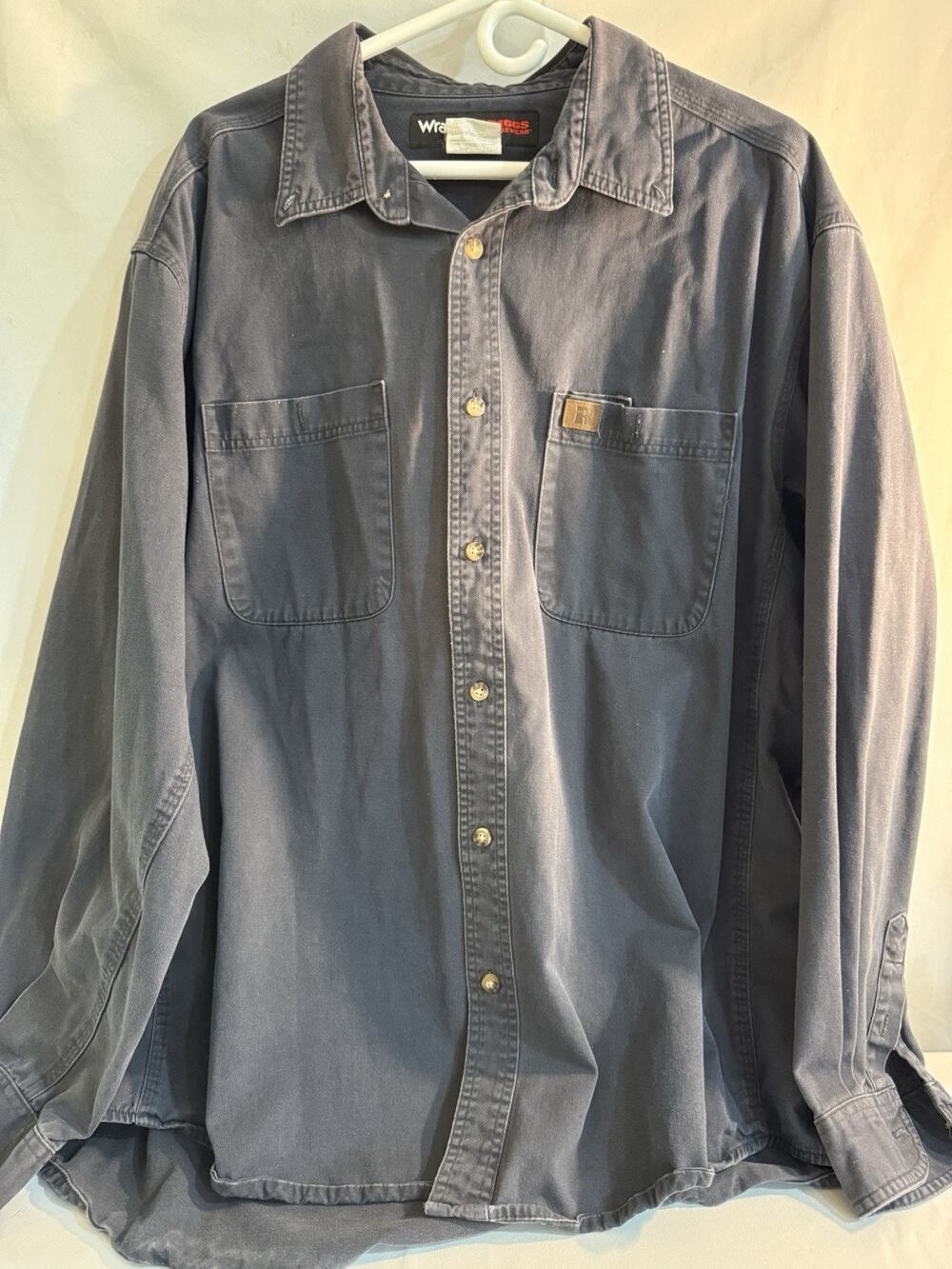 Wrangler Riggs Shirt Mens 2XL Blue Workwear Button Down Long Sleeve Cotton 0034